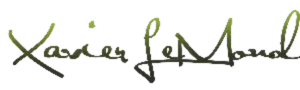 Xavier LeMond signature logo in green, representing personal brand and coaching services for personal development.